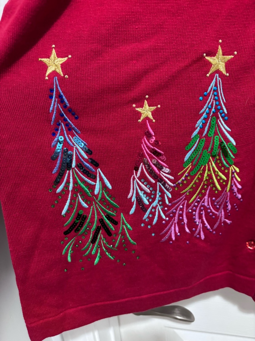 QUACKER FACTORY NWT Red Embellished Christmas Tree Knit Button Up Cardigan - Picture 5 of 13